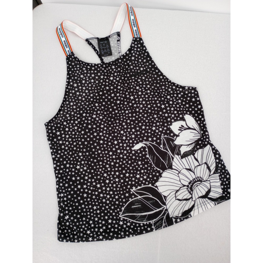 Adidas x Farm Rio Tank Top Women M Black Star Floral Print Racerback